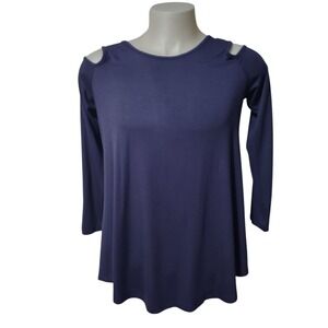 PrinStory Blouse Women's XL Casual Off Shoulder Shirt Long Sleeve  Top Navy Blue